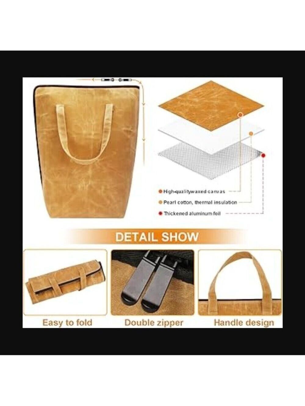 Hoywoul BBQ Meat Blanket Insulated Thermal Food Carrier Bag Waxed Canvas